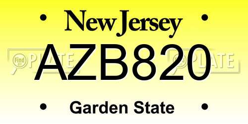 AZB820 New Jersey License Plate