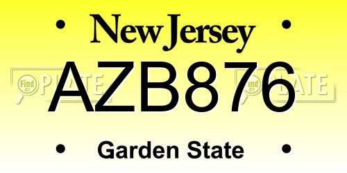 AZB876 New Jersey License Plate