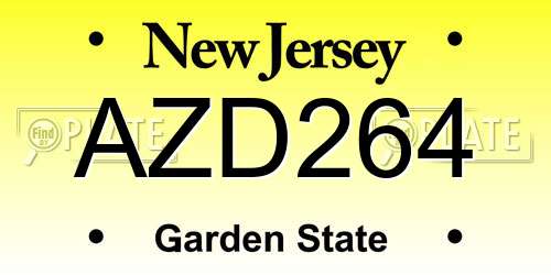 AZD264 New Jersey License Plate