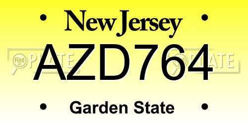 AZD764 New Jersey License Plate