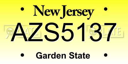 AZS5137 New Jersey License Plate