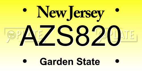 AZS820 New Jersey License Plate