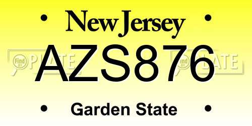AZS876 New Jersey License Plate