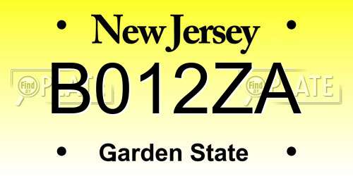 B012ZA New Jersey License Plate