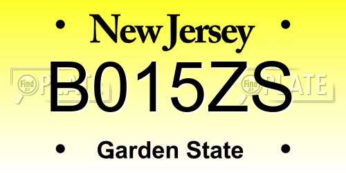 B015ZS New Jersey License Plate