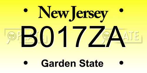 B017ZA New Jersey License Plate