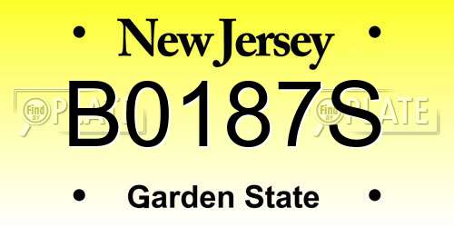 B0187S New Jersey License Plate