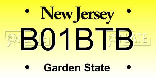 B01BTB New Jersey License Plate