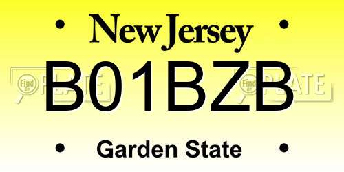 B01BZB New Jersey License Plate