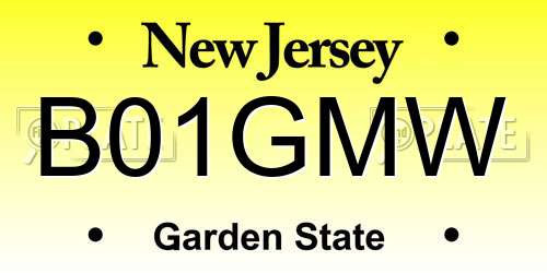 B01GMW New Jersey License Plate
