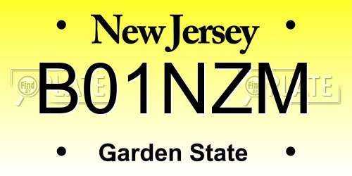 B01NZM New Jersey License Plate