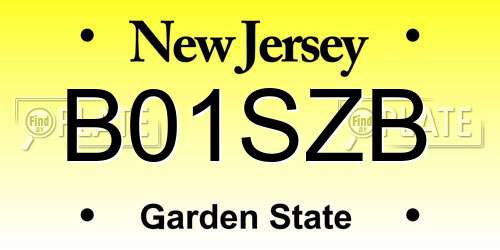 B01SZB New Jersey License Plate