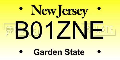 B01ZNE New Jersey License Plate