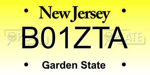 B01ZTA New Jersey License Plate