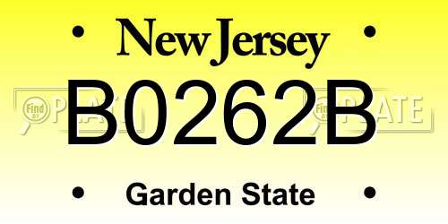B0262B New Jersey License Plate