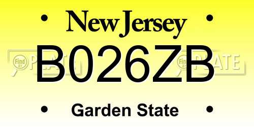 B026ZB New Jersey License Plate