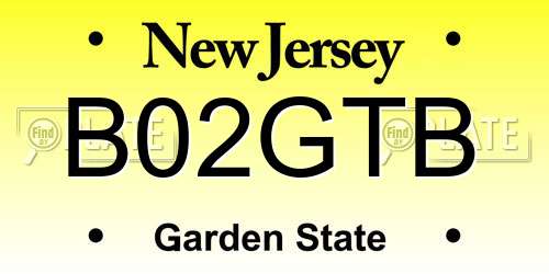 B02GTB New Jersey License Plate