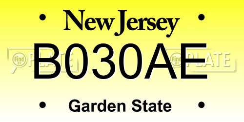 B030AE New Jersey License Plate