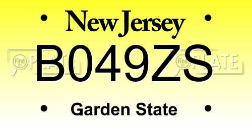 B049ZS New Jersey License Plate
