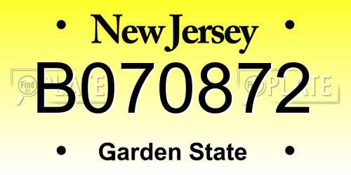 B070872 New Jersey License Plate