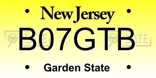 B07GTB New Jersey License Plate