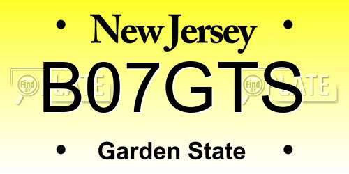 B07GTS New Jersey License Plate