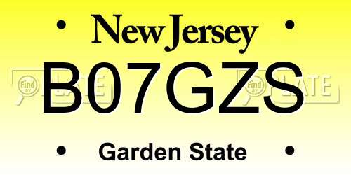 B07GZS New Jersey License Plate