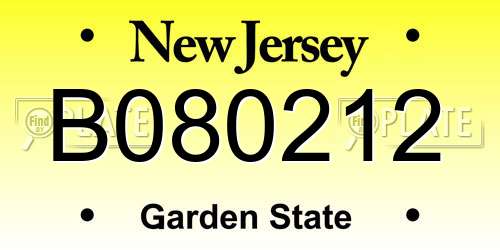 B080212 New Jersey License Plate