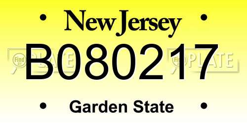 B080217 New Jersey License Plate