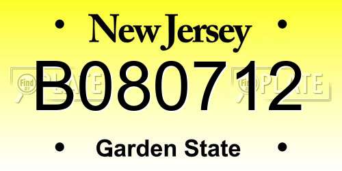 B080712 New Jersey License Plate