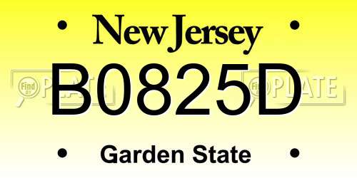 B0825D New Jersey License Plate