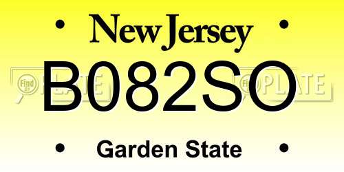 B082SO New Jersey License Plate