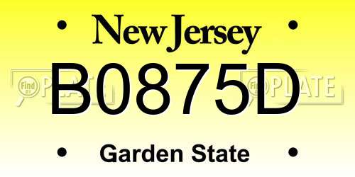 B0875D New Jersey License Plate