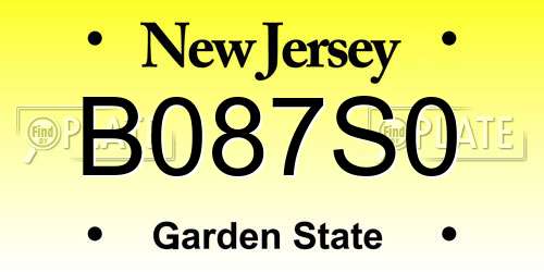 B087S0 New Jersey License Plate