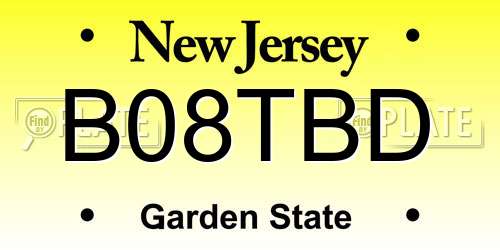 B08TBD New Jersey License Plate
