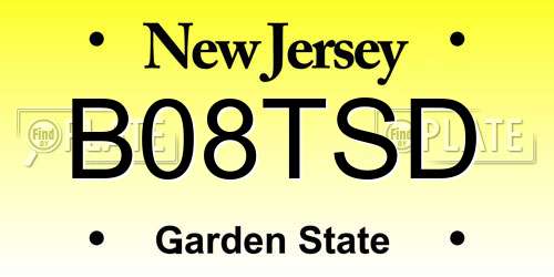 B08TSD New Jersey License Plate