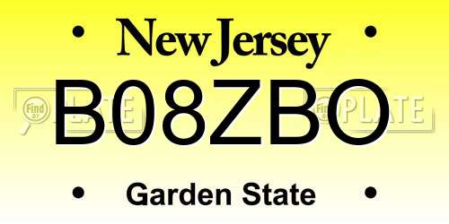 B08ZBO New Jersey License Plate