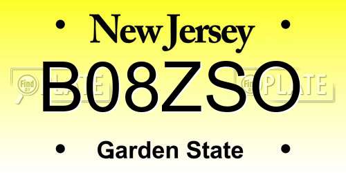 B08ZSO New Jersey License Plate