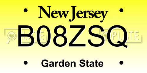B08ZSQ New Jersey License Plate