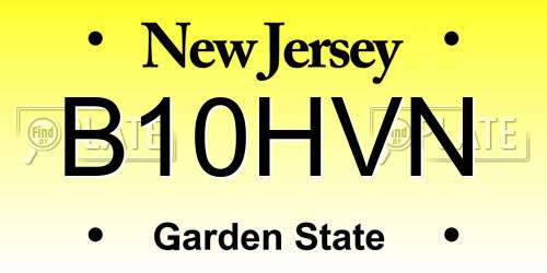 B10HVN New Jersey License Plate