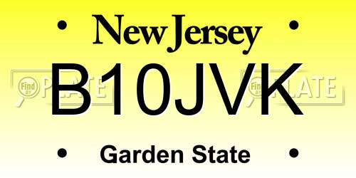 B10JVK New Jersey License Plate