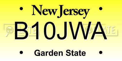 B10JWA New Jersey License Plate