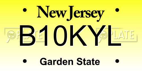 B10KYL New Jersey License Plate