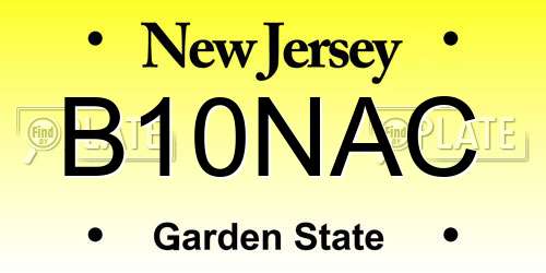 B10NAC New Jersey License Plate