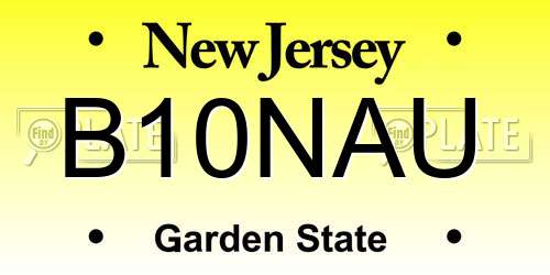 B10NAU New Jersey License Plate