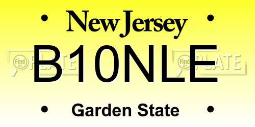 B10NLE New Jersey License Plate