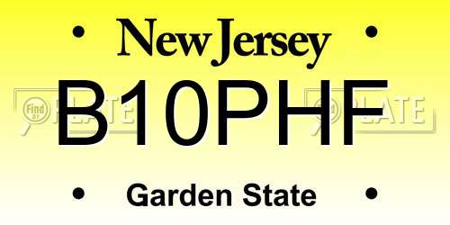 B10PHF New Jersey License Plate