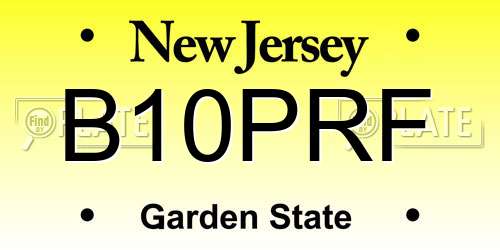 B10PRF New Jersey License Plate