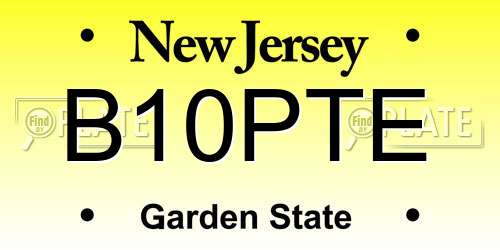 B10PTE New Jersey License Plate