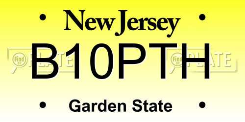 B10PTH New Jersey License Plate